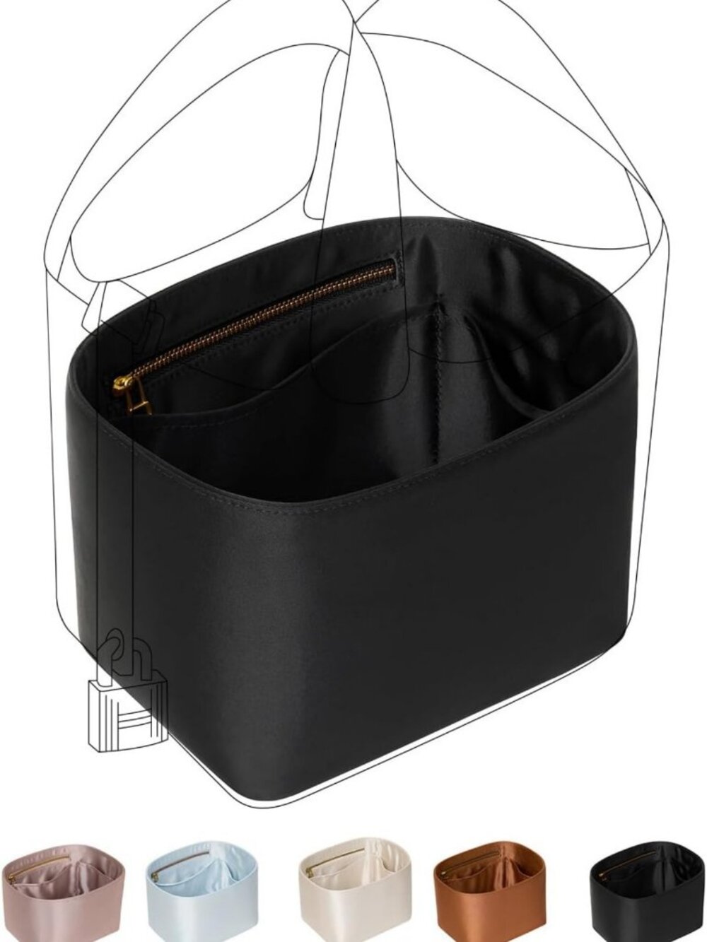 Luxury Bag Organizer Insert for Picotin 18/22 - Silky Black Tote Accessory